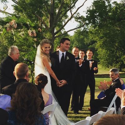 Carley Shimkus and her husband, Peter Buchignani, were photographed on their wedding day.